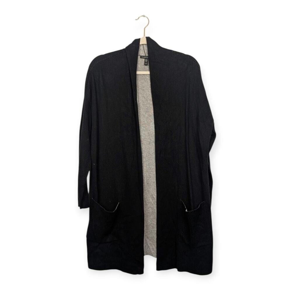 Eileen Fisher Cardigan XS Black Open Front Organic Cotton Lyocell Minimalist